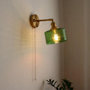Axyaa Retro Copper Glass LED Wall Lamp with Pull Chain Switch for Living Room