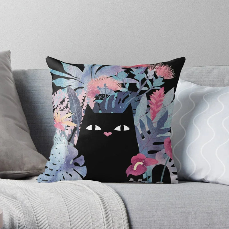 Cute Cat Decorative Pillow Case Cover for Modern Living Room Sofa by Axyaa