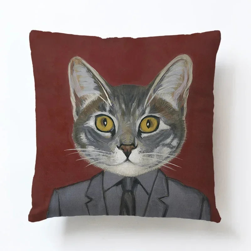 Axyaa Cartoon Animal Linen Pillowcase for Home Sofa Decor