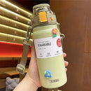 Axyaa Stainless Steel Vacuum Flask with Straw and Portable Strap