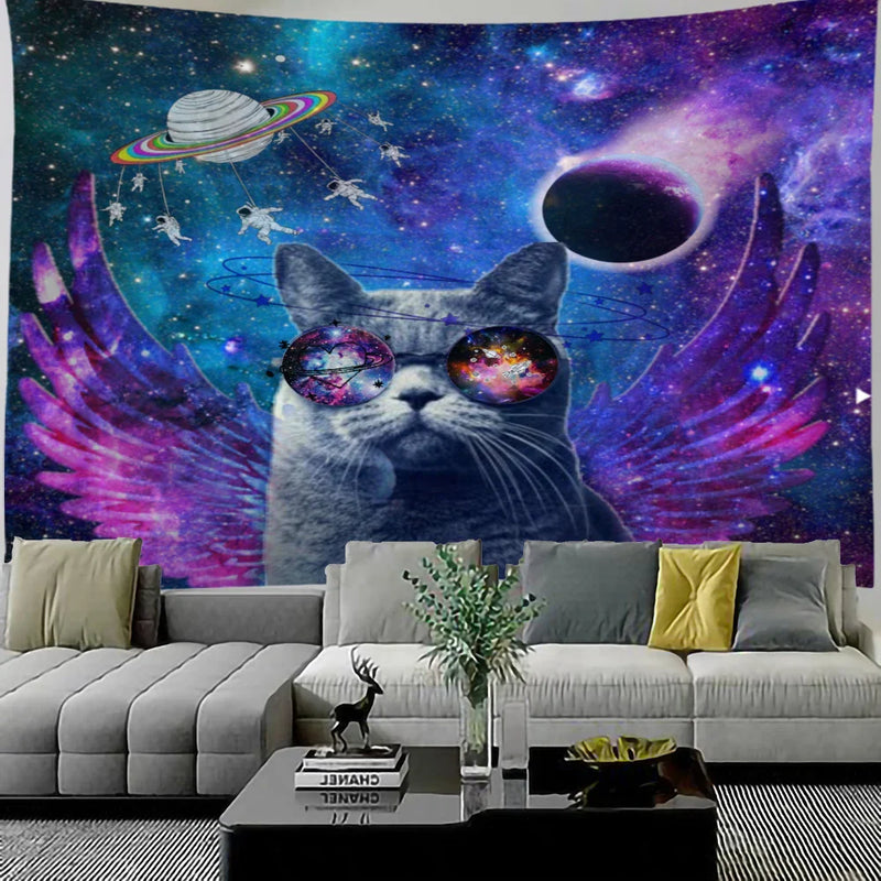 Axyaa Smart Cat Mandala Macrame Tapestry - Bohemian House Decor