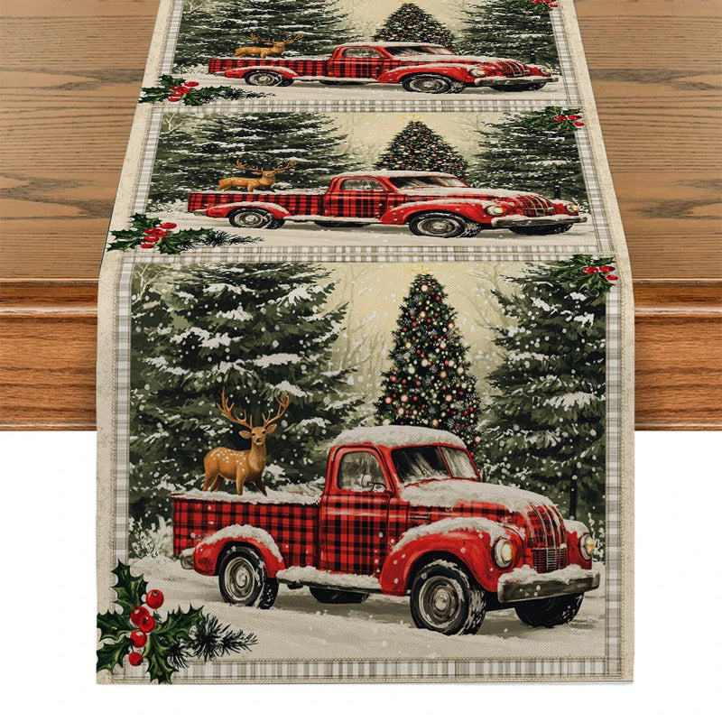 Axyaa Christmas Table Runner Farmhouse Kitchen Decor Dining Holiday Party