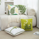 Axyaa Green Flower Embroidered Pillowcase Set of 2 Home Decor Cotton Cushion Cover