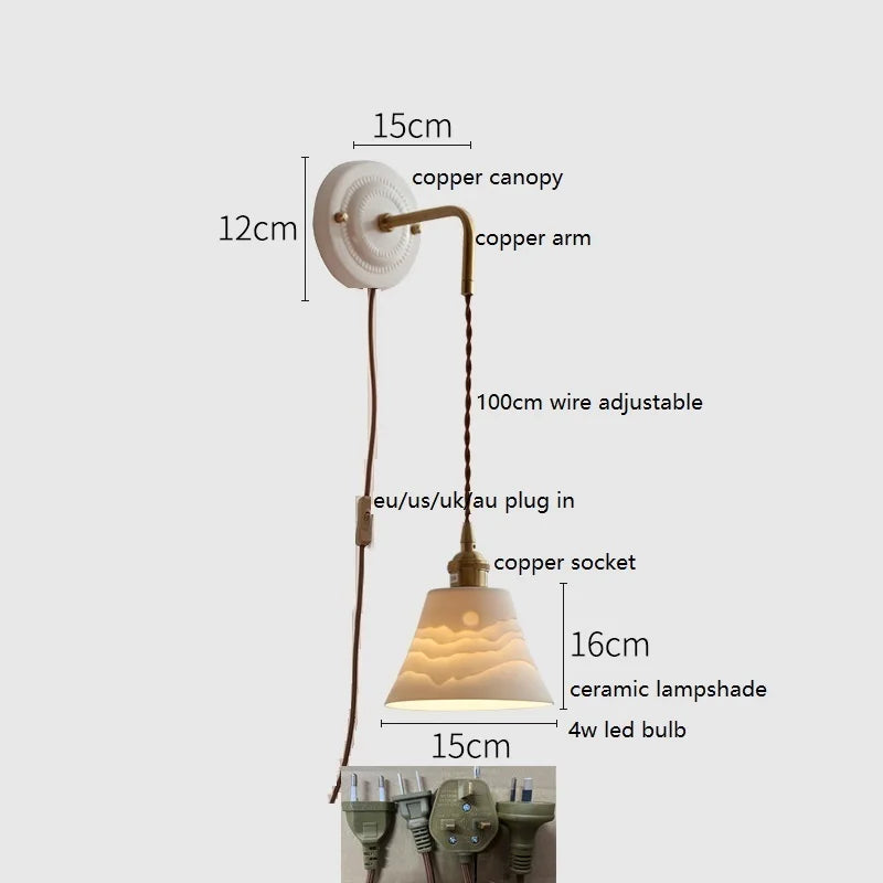 Axyaa Ceramic LED Wall Sconce with Adjustable Copper Arm