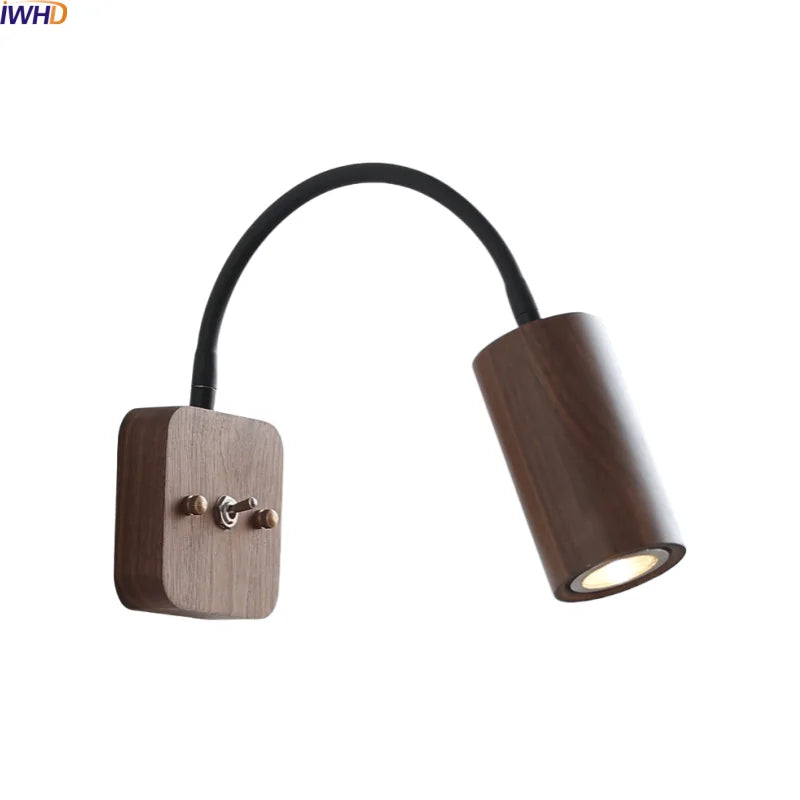 Axyaa Round Walnut Wood LED Wall Light Indoor Bedroom Lamp Applique Murale