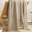 Axyaa Khaki Knitted Throw Blanket with Tassels – Cozy Textured Chunky Farmhouse Style