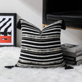 Axyaa Chenille Fringe Stripe Jacquard Pillowcase 50X50 Geometric Cushion Cover