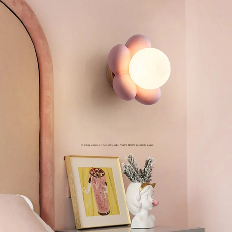 Axyaa Kids Flower LED Wall Light - White Pink Resin Decoration