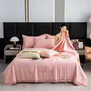Axyaa Summer Quilt Set 4-Piece Embroidered Lyocell Tencel Solid Color Eco-Friendly