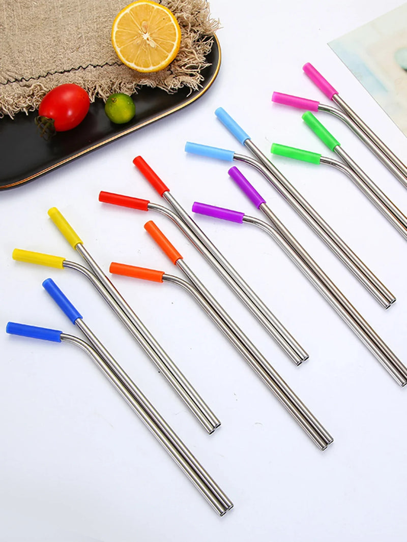 Axyaa Stainless Steel Reusable Straw Set with Cleaning Brush and Cover