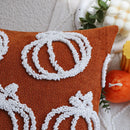 Axyaa Halloween Pumpkin Orange Chenille Plush Embroidery Pillowcase Sofa Cushion Cover