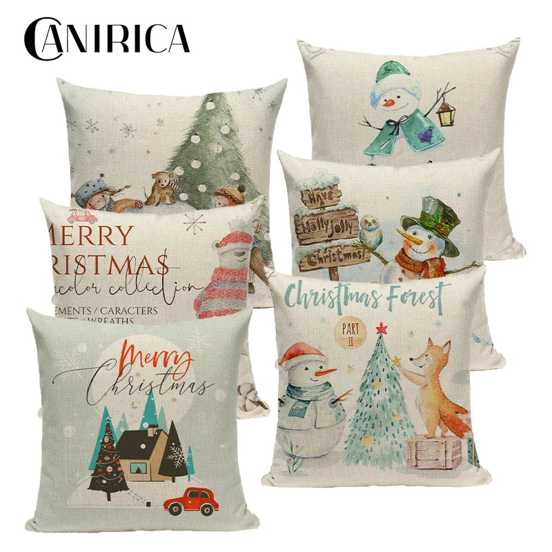 Axyaa Christmas Decor Pillow Covers 18x18 Linen for Sofa Living Room Home Decor