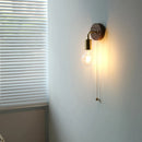 Axyaa Walnut Wood LED Wall Light Sconce with Pull Chain Switch Glass Bedside Lamp