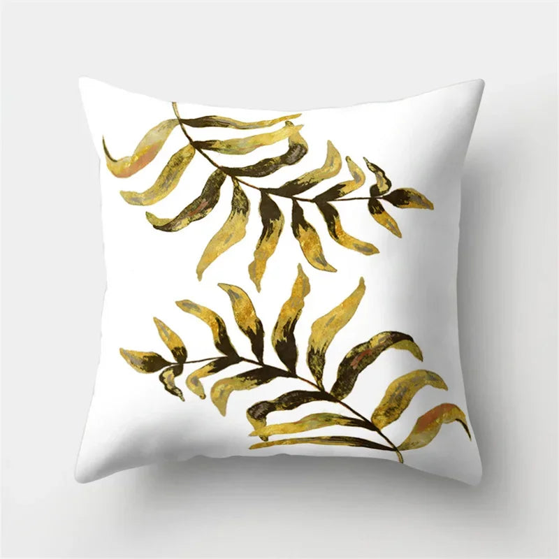 Golden Leaf Tropical Pillow Cover for Home Decor by Axyaa
