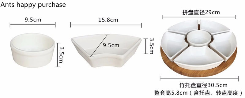 Axya Ceramic Fruit Tray with Bamboo Divider - Snack & Dessert Plate