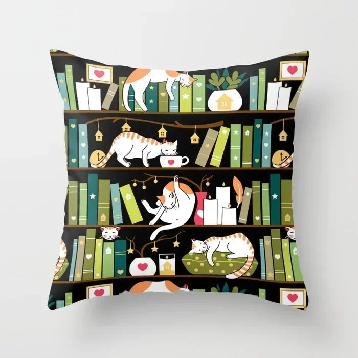 Axyaa Retro Library Pattern Pillowcase for Home and Office Decor