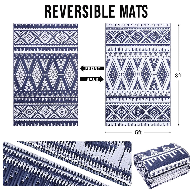 Axyaa Reversible Outdoor Straw Rug Waterproof Boho Patio Mat