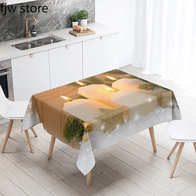Axyaa Christmas Candle Printed Tablecloth Set