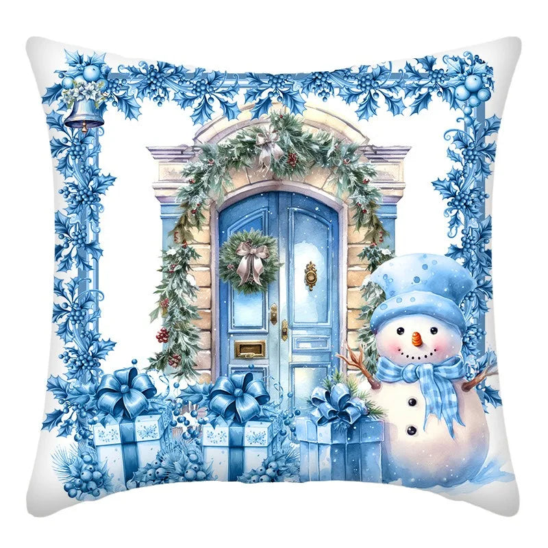 Axyaa Christmas Decor Pillow Cover Set - Santa, Snowman, Angel Print Suite