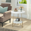 Axyaa 2 Tier Faux Marble End Table, Small Coffee Accent Side Table, White/Gold