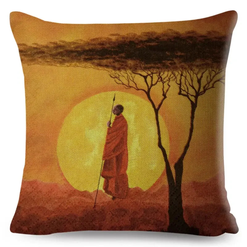 Axyaa Abstract African Woman Decorative Cotton Linen Cushion Cover