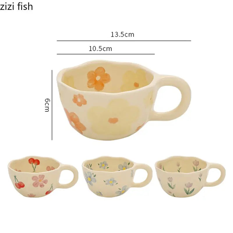 Axya Floral Ceramic Coffee Mug Office Juice Cup Handheld Water Tea Household Cup