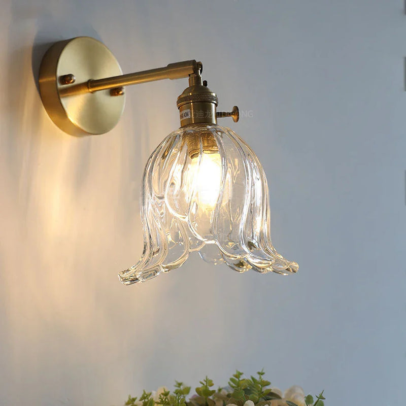 Axyaa Vintage Brass Wall Sconce with Adjustable Glass Lampshade
