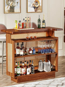 Axyaa Rattan 4-Tier Home Bar with Stemware Racks and Heightened Base
