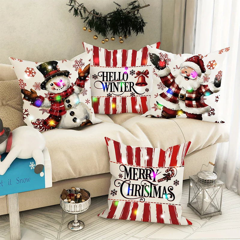 Axyaa Christmas LED Luminous Pillowcase - Santa Claus Snowman Design
