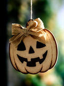Axyaa Wooden Pumpkin Ghost Ornament, Burlap Bow Design for Home Decor & Unique Gifts
