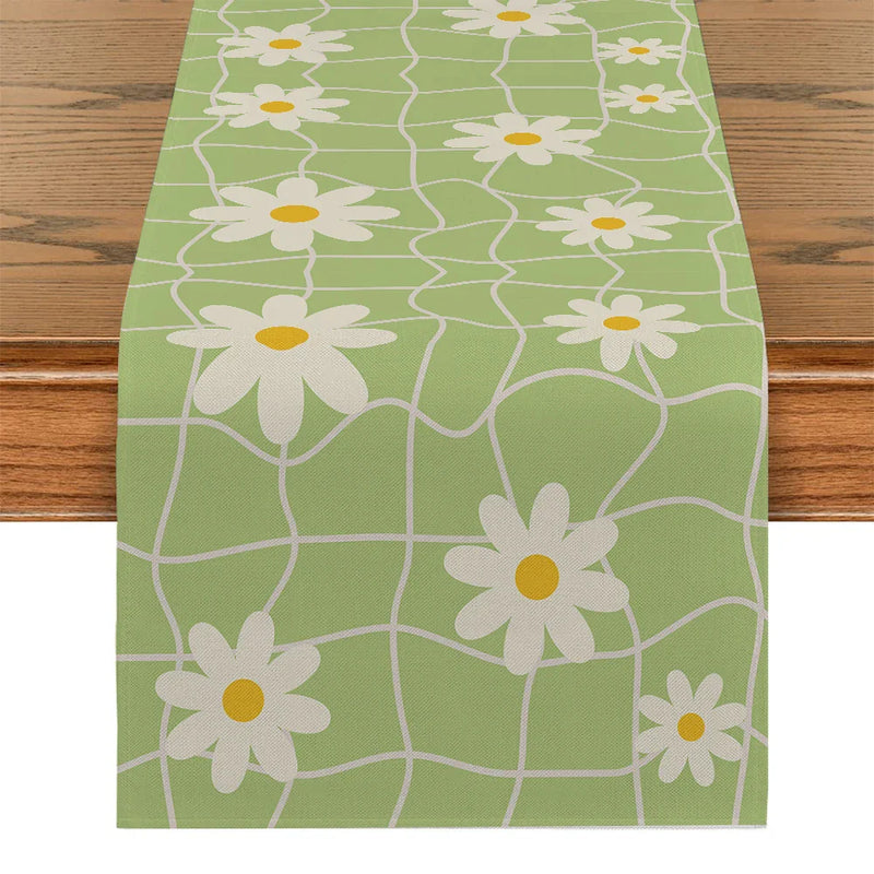 Axyaa Bamboo Lines Table Runner - Kitchen Dining Holiday Decor Flower Turtle Back