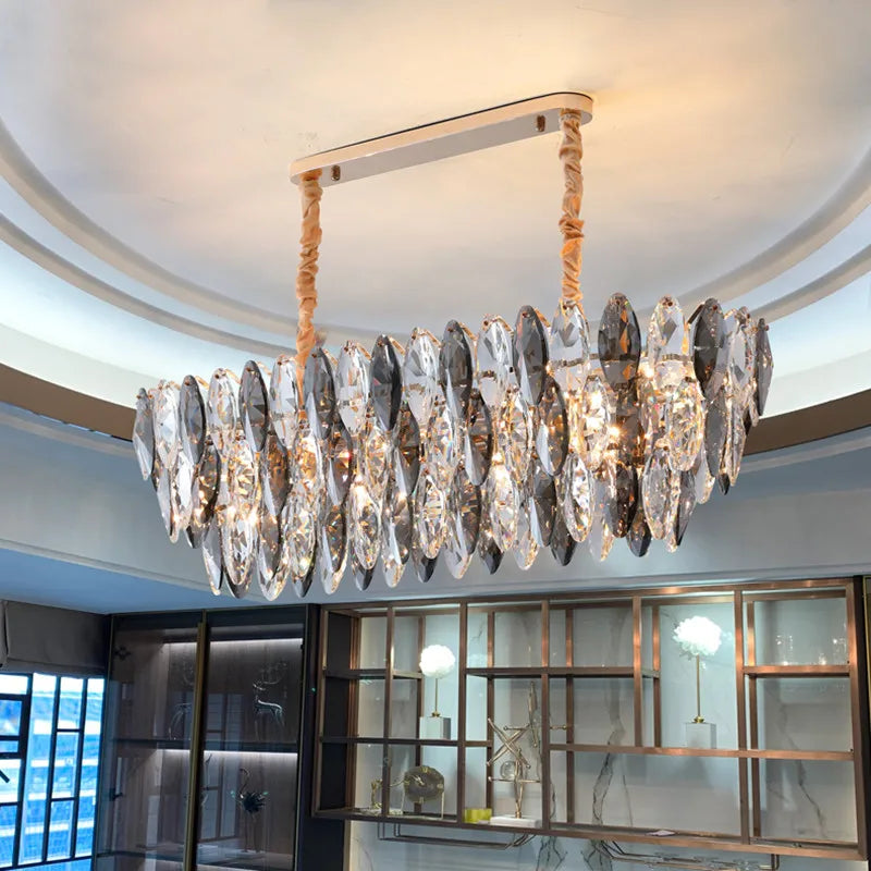 Axyaa Ash Crystal Ceiling Chandelier - Modern Living Room Pendant Lighting