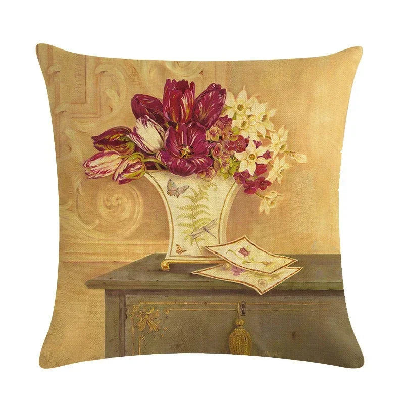 Sunflower Linen Throw Pillow Cover for Home Decor by Axyaa