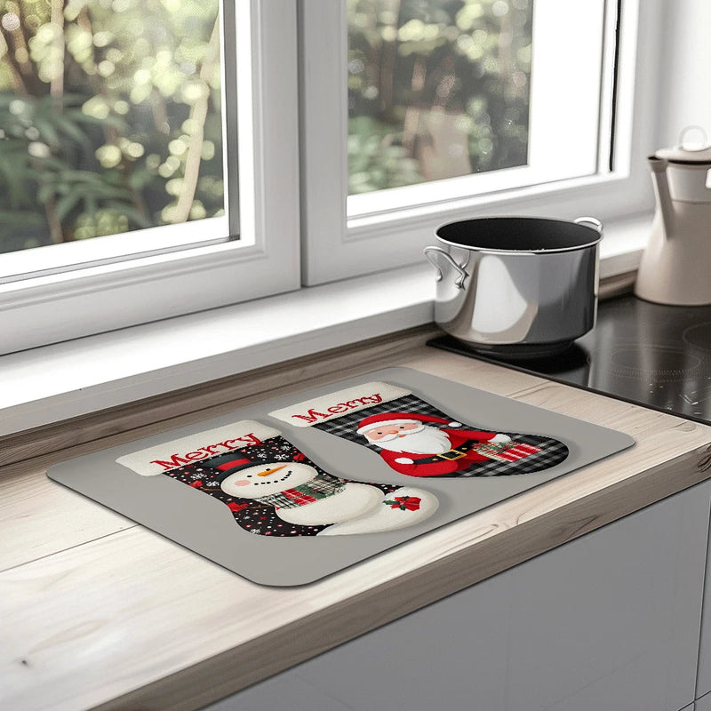 Axyaa Kitchen Draining Mat Santa Super Absorbent Quick Dry Bathroom Drain Pad