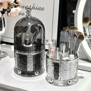 Axyaa Clear Acrylic Makeup Brush Holder with Lid, 360 Rotating Vanity Organizer
