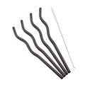 Axyaa Wave Line Stainless Steel Cocktail Straws Set - 4Pcs