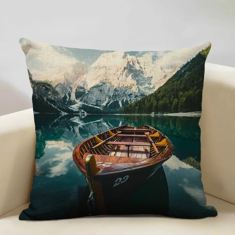 Axyaa Boat Pattern Linen Cushion Cover for Home Sofa Decor