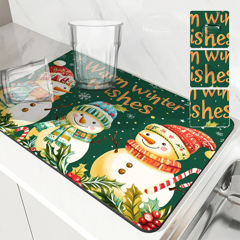 Axyaa Christmas Kitchen Drying Mat - Non-slip Heat Resistant Counter Pad