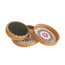 Axyaa Colorful Splicing Shell Rattan Storage Basket Set Round Hand-Woven Tray