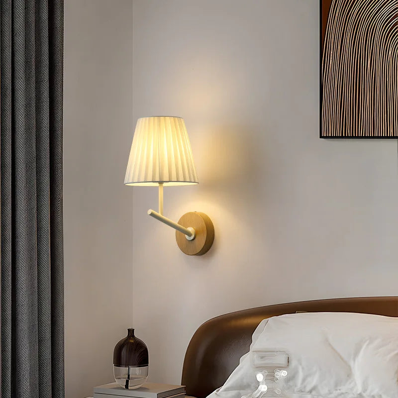 Axyaa White Cloth LED Wall Lamp with Changeable Silver Metal Sconce