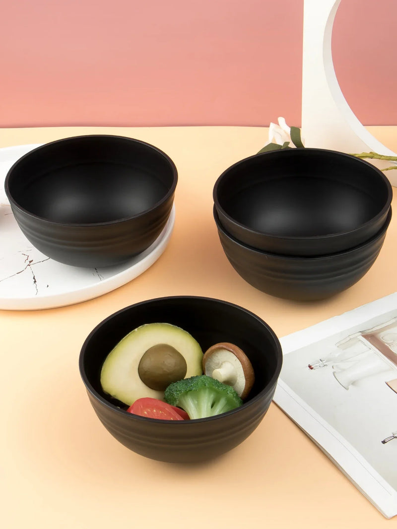 Axyaa Black Grain Bowl Set - Reusable Plastic Dinner Bowls for Food, Dessert, and Camping