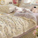 Axyaa French Lace Double Four-Piece Bedding Set with Wrinkled Yarn - 3-Piece Optional