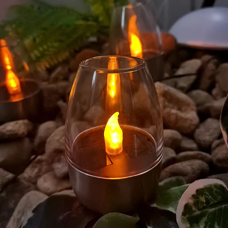 Solar Flameless Tea Lights by Axyaa: Waterproof Outdoor Rechargeable Candles