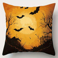 Axyaa Halloween Pattern Cushion Cover for Sofa, Bedroom, Car - Spooky Houses, Bats, Full Moon