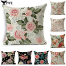 Axyaa Rose Flower Linen Pillowcase 45*45cm Office Car Sofa Living Room Decor