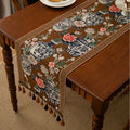 Axyaa Blue & White Porcelain Jacquard Table Runner with Tassel for Living Room Decor