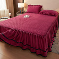 Axyaa European Winter Padded Milk Fleece Bed Skirt - Single Piece Coral Fleece Mattress Cover