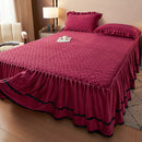 Axyaa European Winter Padded Milk Fleece Bed Skirt - Single Piece Coral Fleece Mattress Cover