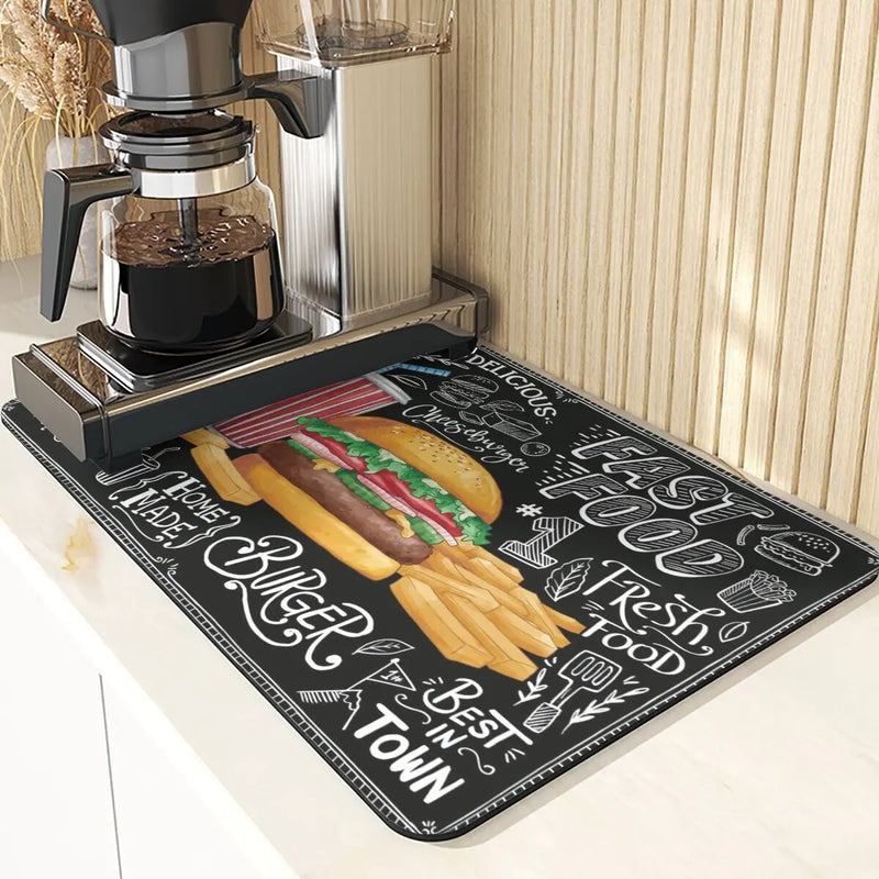 Axyaa Coffee Pattern Placemats Set for Table Cups Coaster Drainer Diatomaceous Earth Mat