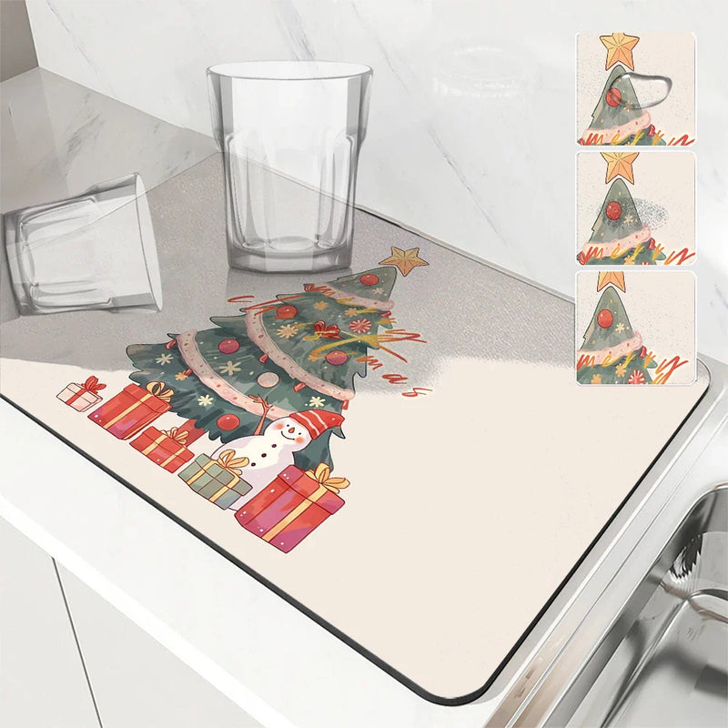 Axyaa Christmas Coffee Drying Mat Set - Absorbent Placemats for Table Cup Drying